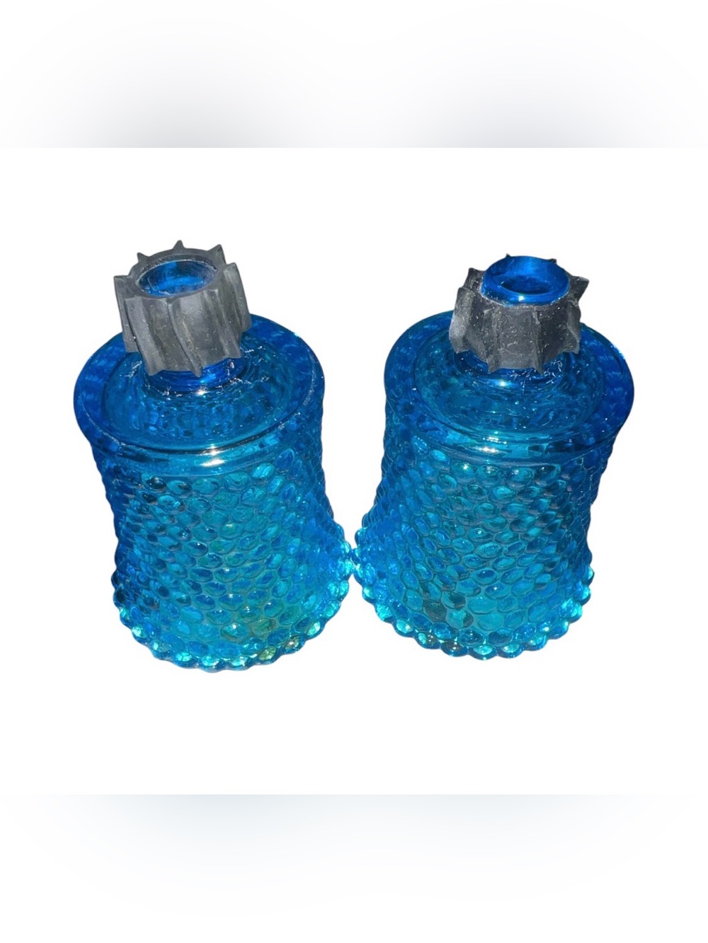 Vintage HOMCO Horizon Blue Diamond Point Peg Votive Candle Holders - Pair